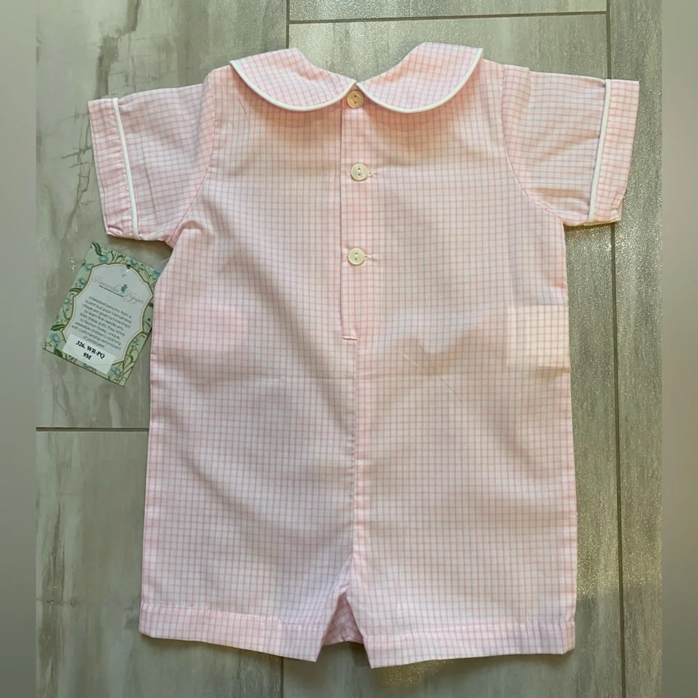 NWT Remember Nguyen Pastel Pink Windowpane William Shortall Romper boys 9M